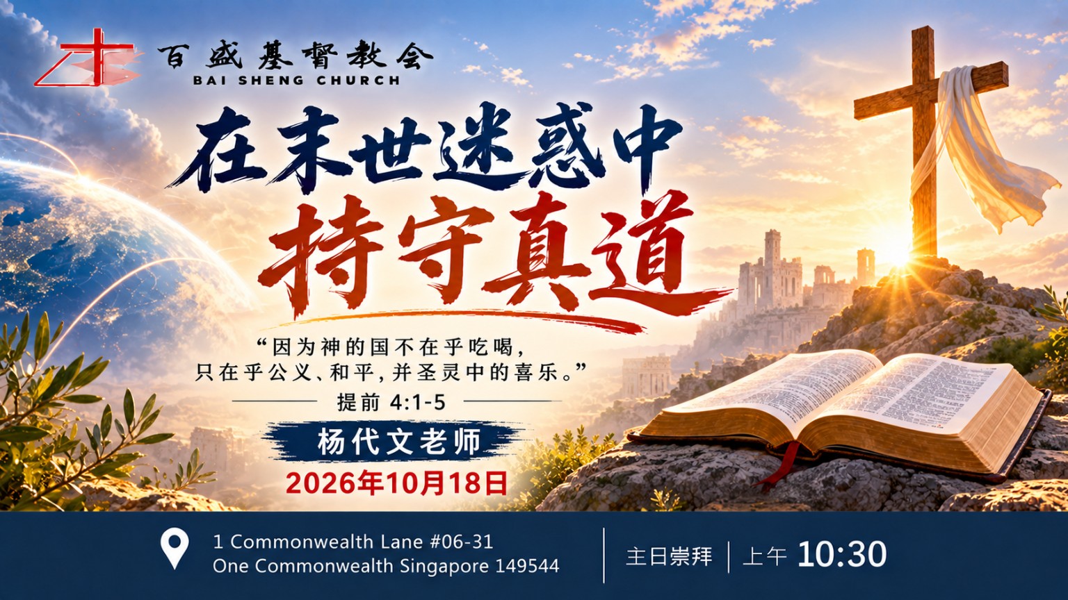在末世迷惑中持守真道——2026年10月18日主日证道海报