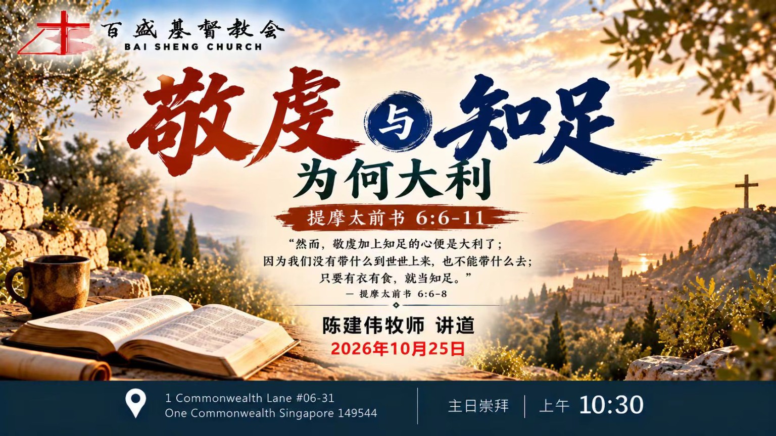 敬虔与知足，为何大利——2026年10月25日主日证道海报